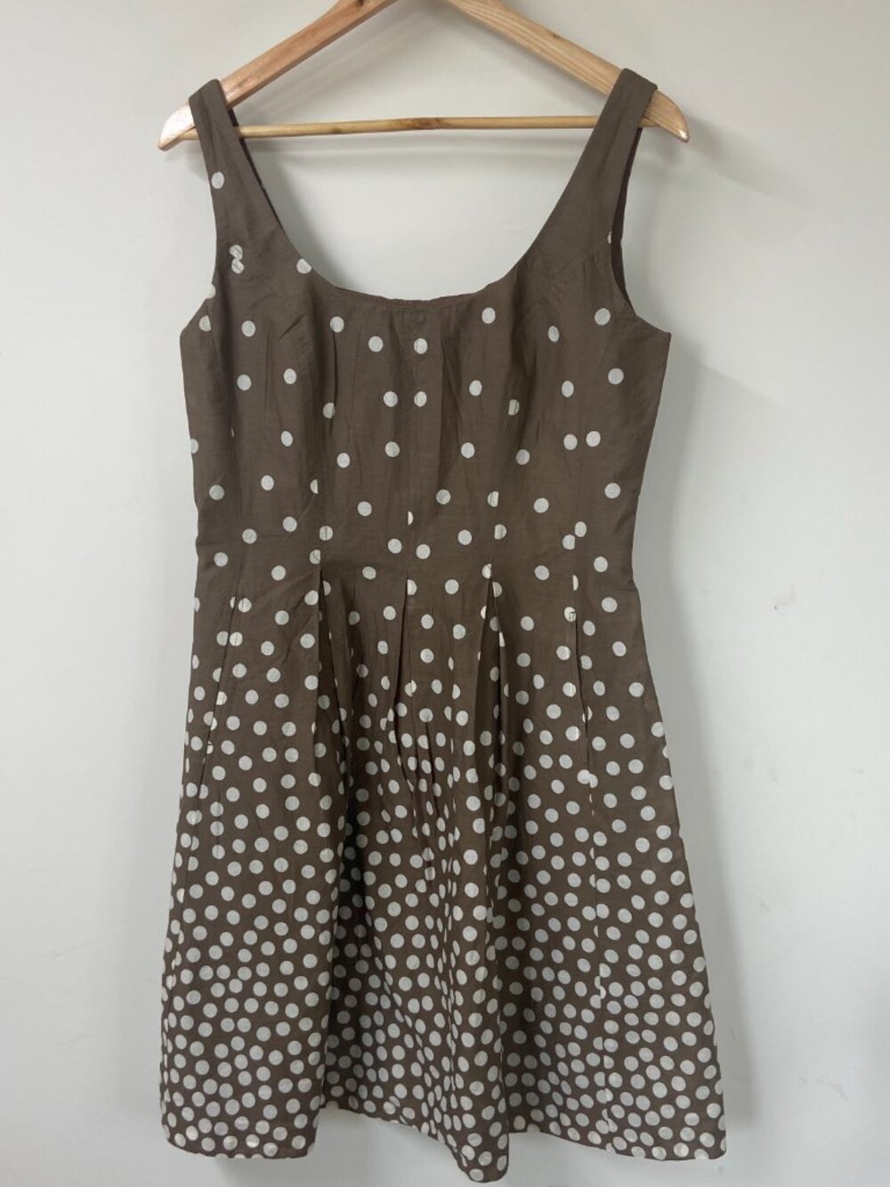 Nine West Women's Sleeveless Brown/White Polka Dot Flared Knee Length Dress Sz 6